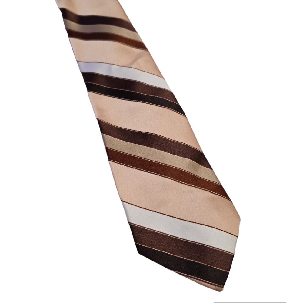 Vintage 1970s Men's Fat Tie / Cherault / Cream and Brown Diagonal Stripe
